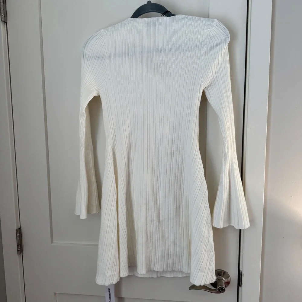 Princess Polly Terraces Long Sleeve Mini Dress‎ White Cutout Ribbed Knit S/M NEW
